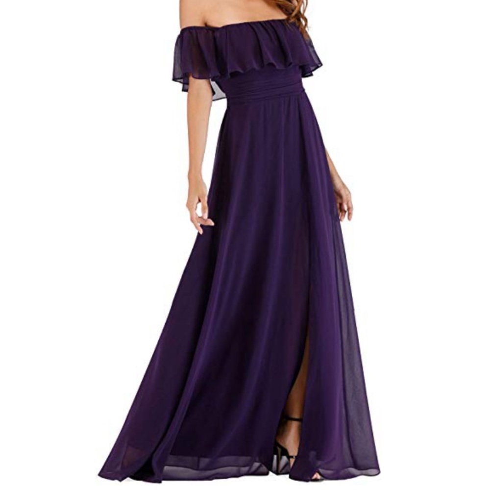Off Shoulder Ruffe MaxiDress with Side Slit